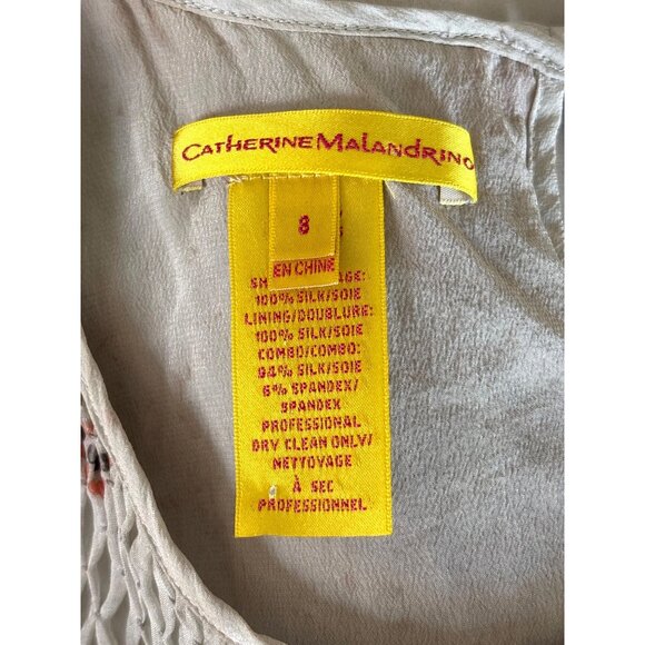 Catherine MaLendrino Size 8 Silk Dress Lined Smocked Shift Flow Boho Gray Coral - Picture 9 of 9